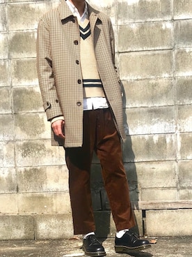 「レイヤードstyle」｜「アイテム（ステンカラーコート）」を使った、ノエル（40代お洒落コーデ）さん（メンズ・178cm）の冬コーディネート