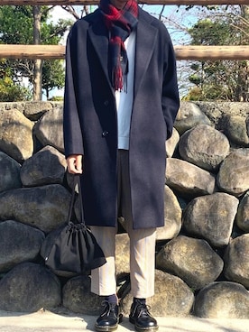 「アイテム（チェスターコート）」を使った、ノエル（40代お洒落コーデ）さん（メンズ・178cm）の冬コーディネート