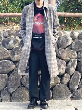 「シャリーフ(SHAREEF)」｜「アイテム（ステンカラーコート）」を使った、ノエル（40代お洒落コーデ）さん（メンズ・178cm）の冬コーディネート