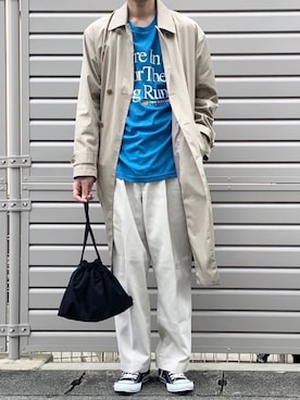 「Steven Alan」｜「アイテム（ステンカラーコート）」を使った、ノエル（40代お洒落コーデ）さん（メンズ・180cm）の春コーディネート