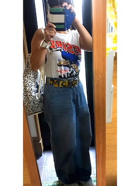 「黄色コーデ」｜「アイテム（帽子）」を使った、ちすけさん（レディース・155cm）の夏コーディネート