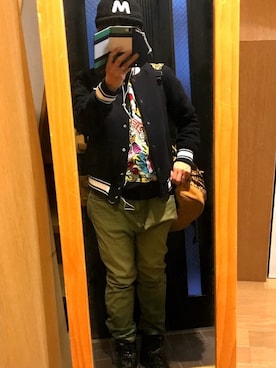 「Rodeo Crowns（ロデオクラウンズ）のアイテム（スタジャン）」を使った、ちすけさん（レディース・155cm）の冬コーディネート