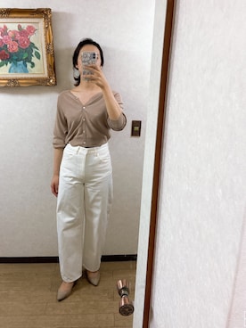「UNIQLO（ユニクロ）のハイライズワイドストレートジーンズ（デニムパンツ）」を使った、◎さん（レディース・165cm）の春コーディネート