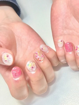 「押し花ネイル」｜まゆさん（レディース・160cm）の春コーディネート