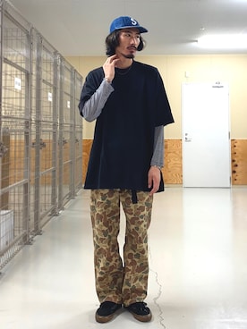 「カモ柄」｜「アイテム（キャップ）」を使った、matyyyさん（メンズ・184cm）の秋コーディネート