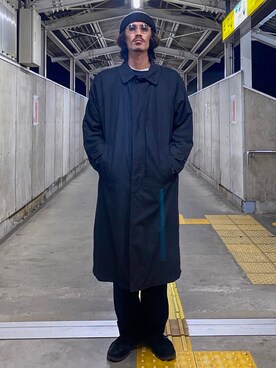 「スエードシューズ」｜「アイテム（ステンカラーコート）」を使った、matyyyさん（メンズ・184cm）の秋コーディネート