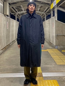 「LONDONFOG（ロンドンフォグ）のアイテム（ステンカラーコート）」を使った、matyyyさん（メンズ・184cm）の冬コーディネート