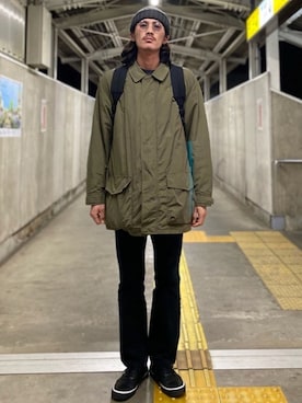 「N.HOOLYWOOD」｜「アイテム（ステンカラーコート）」を使った、matyyyさん（メンズ・184cm）の冬コーディネート