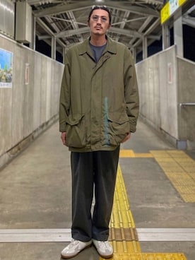 「ジャーマントレーナー」｜「アイテム（ステンカラーコート）」を使った、matyyyさん（メンズ・184cm）の春コーディネート