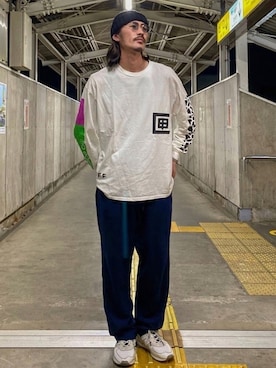 「袖プリント」｜matyyyさん（メンズ・184cm）の春コーディネート