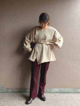 「Kastane（カスタネ）のレーヨンスラックスパンツ３（スラックス）」を使った、®️inaさん（レディース・159cm）の秋コーディネート