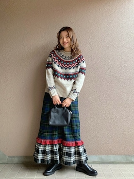 「タータンチェック」｜「アイテム（その他シューズ）」を使った、®️inaさん（レディース・159cm）の冬コーディネート