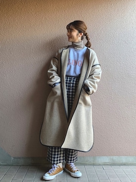「パイピングコート」｜「アイテム（スウェット）」を使った、®️inaさん（レディース・159cm）の冬コーディネート