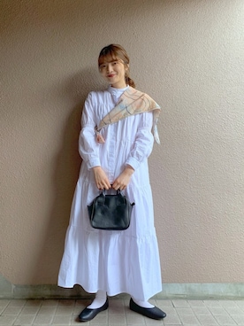 「fifth calin（フィフスカラン）のジュリエットスリーブノーカラーシャツワンピース（ワンピース）」を使った、®️inaさん（レディース・159cm）の春コーディネート