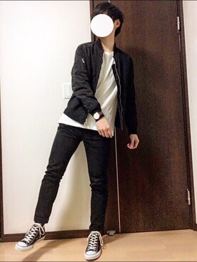 「Daniel Wellington」｜「アイテム（MA-1）」を使った、Riruさん（メンズ・176cm）の冬コーディネート