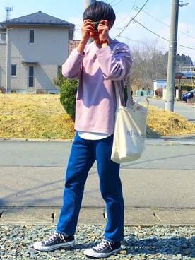 「RAGEBLUE（レイジブルー）の＜トレンドのロング丈＞ワッフルロングカットソー/733404（Tシャツ/カットソー）」を使った、Riruさん（メンズ・176cm）の春コーディネート