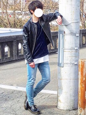 「RAGEBLUE（レイジブルー）の＜トレンドのロング丈＞ワッフルロングカットソー/733404（Tシャツ/カットソー）」を使った、Riruさん（メンズ・176cm）の春コーディネート