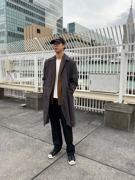 「ADAM ET ROPE'（アダムエロペ）のアイテム（ステンカラーコート）」を使った、toolさん（メンズ・187cm）の冬コーディネート
