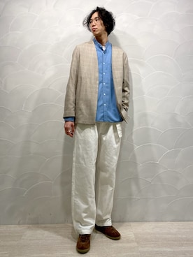 「ADAM ET ROPE'（アダムエロペ）のアイテム（ノーカラージャケット）」を使った、toolさん（メンズ・187cm）の春コーディネート
