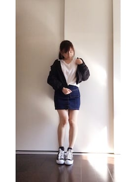 「スプリングSENSEOFPLACE」｜「アイテム（MA-1）」を使った、まぁさん（レディース・160cm）の春コーディネート