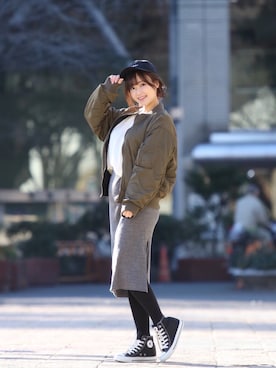 「カシミヤ」｜「アイテム（キャップ）」を使った、まぁさん（レディース・160cm）の冬コーディネート