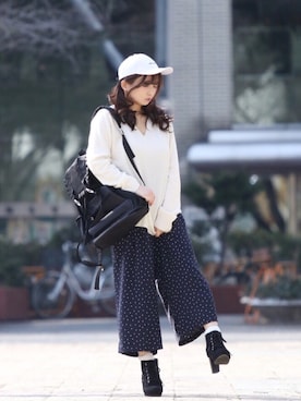 「カシミヤ」｜「アイテム（キャップ）」を使った、まぁさん（レディース・160cm）の冬コーディネート