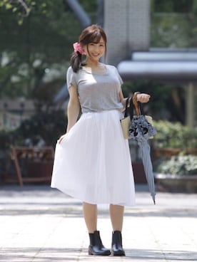 「sankyo shokai（サンキョウショウカイ）のアイテム（レインシューズ）」を使った、まぁさん（レディース・160cm）の春コーディネート