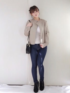 「SonnyLabel」｜「アイテム（ライダースジャケット）」を使った、まぁさん（レディース・160cm）の秋コーディネート