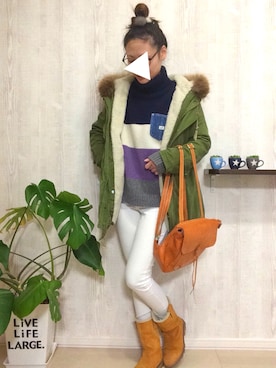「no brand（ノーブランド）のアイテム（モッズコート）」を使った、T☻Moさん（レディース・163cm）の冬コーディネート