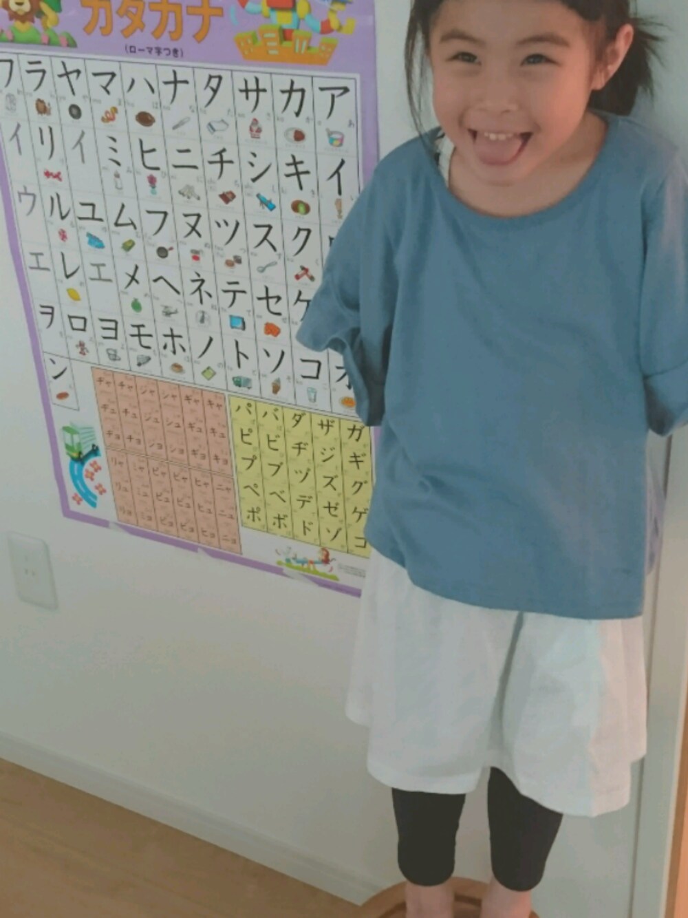 「キッズコーデ、おんなのこコーデ、kids、パッツン」｜「Right-onのアイテム（Tシャツ/カットソー、ブルー系）」を使った、るったんさん（キッズ・110cm）の夏コーディネートの1枚目の写真