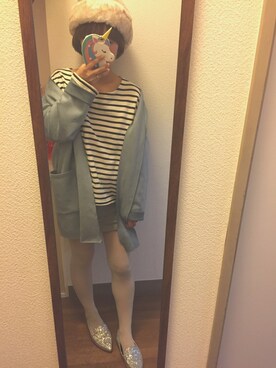「ラメ」｜「アイテム（ノーカラージャケット）」を使った、memeさん（レディース・150cm）の秋コーディネート