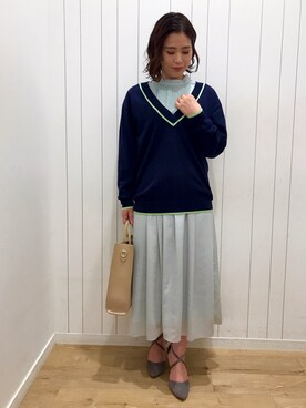 「ラインニット」｜「アイテム（ワンピース/ドレス）」を使った、Kaoriさん（レディース・155cm）の冬コーディネート