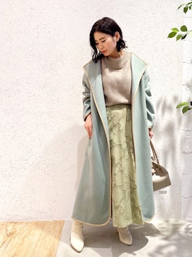「andemiu」｜「アイテム（ノーカラーコート）」を使った、Kaoriさん（レディース・155cm）の冬コーディネート