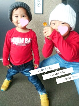 「DENIM BAR（デニム　バー）のアイテム」を使った、sakukeisakuさん（キッズ・90cm）の秋コーディネート