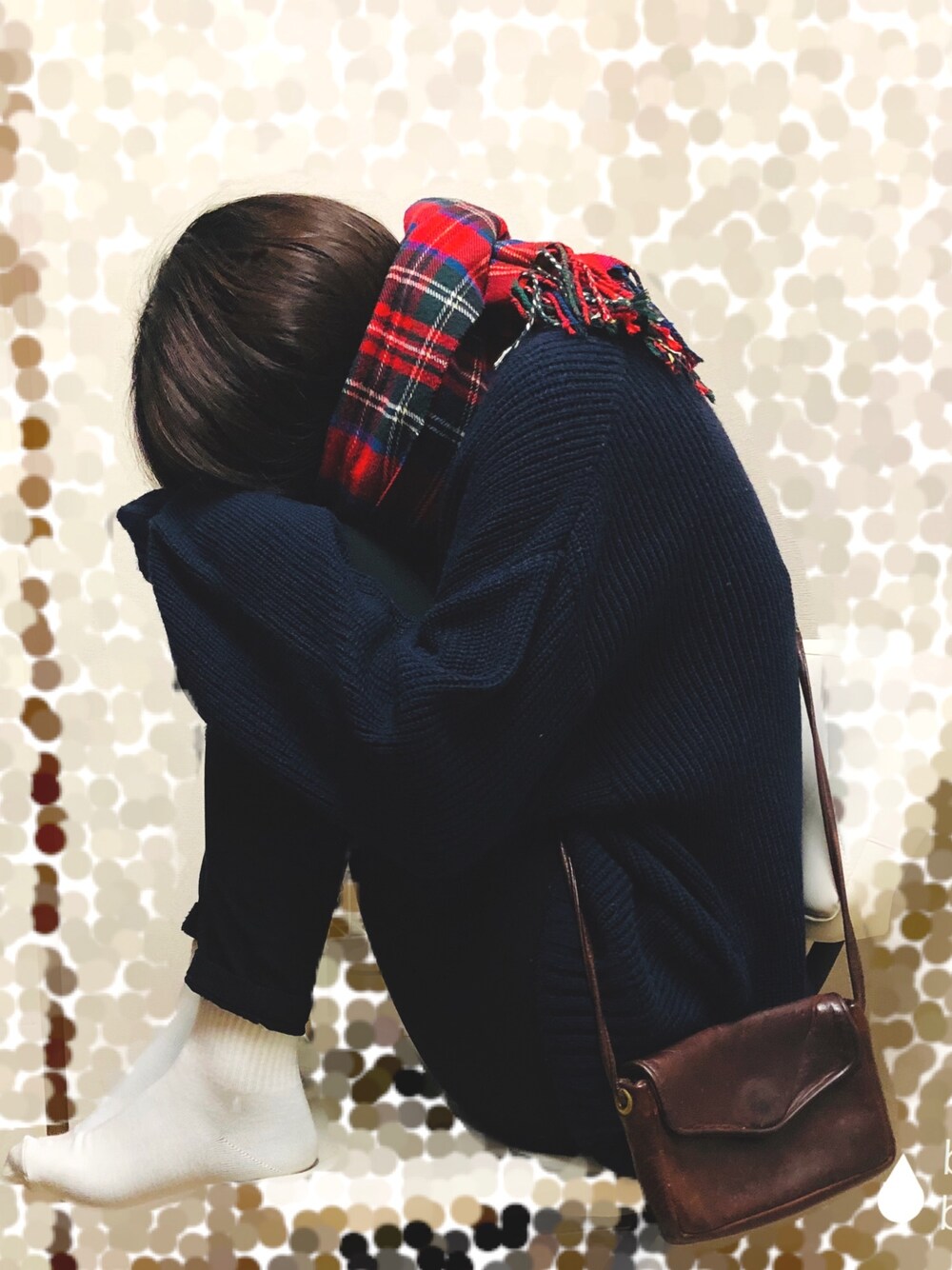 「Sugar spoonのアイテム（ニット/セーター、ブルー系）」を使った、monさん（レディース・158cm）の春コーディネートの1枚目の写真