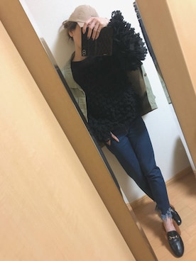 「ボリュームニット」｜「アイテム（ジャケット/アウター）」を使った、SHiOさん（レディース・158cm）の冬コーディネート