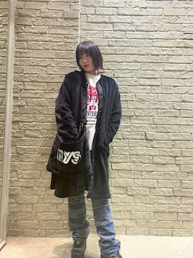 「ロンt」｜「アイテム（ノーカラーコート）」を使った、YUIKAさん（レディース・158cm）の秋コーディネート