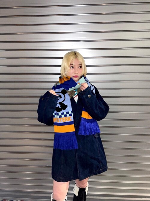 ヒステリックグラマー　レインボーパンダ　ロング マフラー　ブルー HYSTERIC GLAMOUR（ヒステリックグラマー）の「RAINBOW PANDA