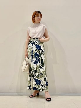 「リーフプリント」｜madokaさん（レディース・157cm）の夏コーディネート