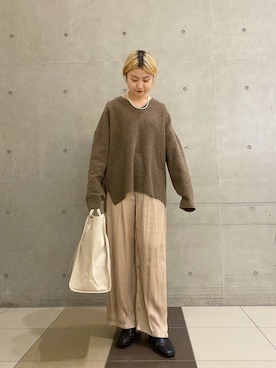 「ブラウンニット」｜「アイテム（バッグ）」を使った、madokaさん（レディース・157cm）の冬コーディネート