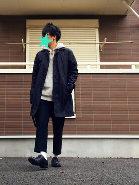「プルオーバーパーカー」｜「アイテム（ステンカラーコート）」を使った、u'さん（レディース・156cm）の秋コーディネート