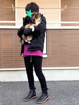 「パープル×黒」｜「アイテム（財布/小物）」を使った、u'さん（レディース・156cm）の冬コーディネート