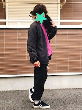 「ユニクロU」｜「アイテム（ブルゾン）」を使った、u'さん（レディース・156cm）の春コーディネート