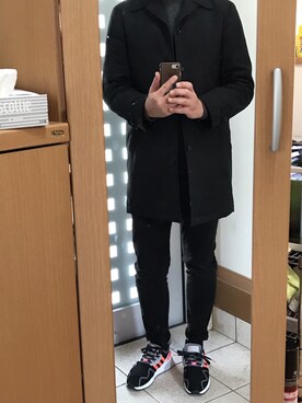 「COMME des GARCONS HOMME（コム デ ギャルソン・オム）のアイテム（トレンチコート）」を使った、メタル親父さん（メンズ・182cm）の冬コーディネート