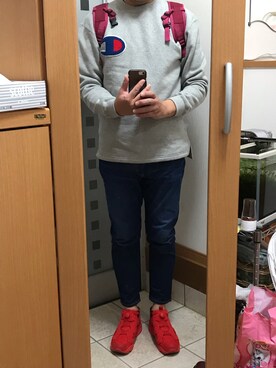 「にゃー」｜「アイテム（スウェット）」を使った、メタル親父さん（メンズ・182cm）の秋コーディネート