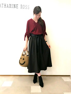 「KATHARINE ROSS（キャサリンロス）のアイテム（かごバッグ）」を使った、ciさん（レディース・157cm）の秋コーディネート