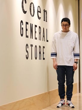 「coen（コーエン）のアイテム（キャップ）」を使った、coen アベさん（メンズ・175cm）の春コーディネート