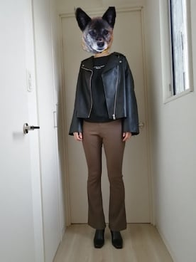 「MURUA（ムルーア）のアイテム（ライダースジャケット）」を使った、ゆうりっぷさん（レディース・174cm）の秋コーディネート