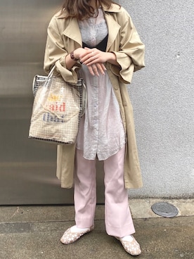 「ドルマンスリーブ」｜「アイテム（トレンチコート）」を使った、miyuさん（レディース・163cm）の春コーディネート