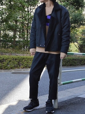 「NEWBALANCE」｜「アイテム（ライダースジャケット）」を使った、ROOPTOKYO　TO-YOさん（メンズ・175cm）の秋コーディネート